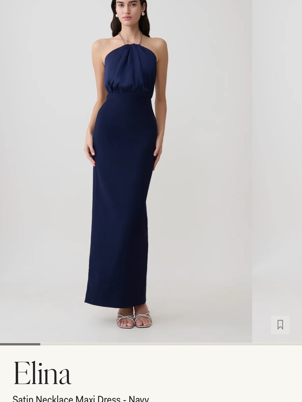 Meshki Navy Satin Halter Maxi Dress